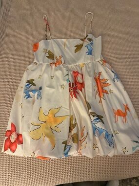 White Floral & Animal Print Mini Dress with Spaghetti Straps